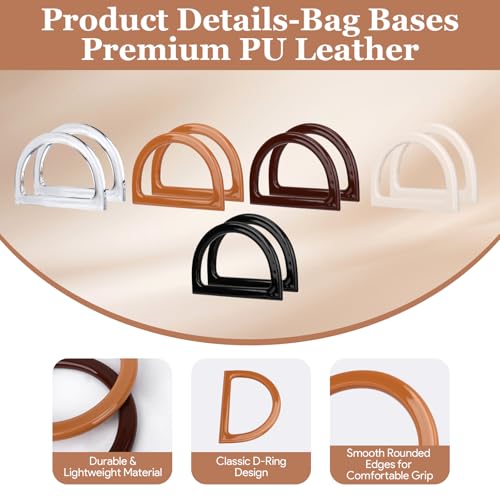 QsiuYbng 17 Pcs Purse Handles & Bases Set Includes 5 Pcs Leather Purse Bottoms for Crocheting 2 Pcs Acrylic D Shape Bag Handles 2 Pcs Crochet Hook Crochet Bag Kit - color: D Shape