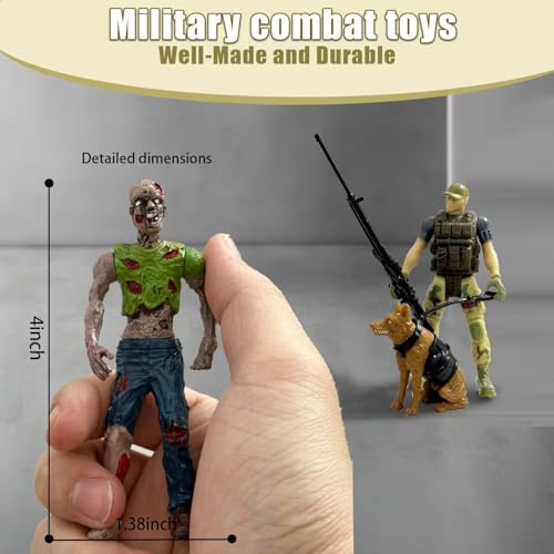 Army Men Action Figures,Zombie Figure Toys,Military Toy Xmas Gift for Kids | 14 PCS Military Playset Include Army Men Set with Weapons, Zombie Figure Toys, 2 Police Dog Figures for Kids Boys 4-7 - color: Blue