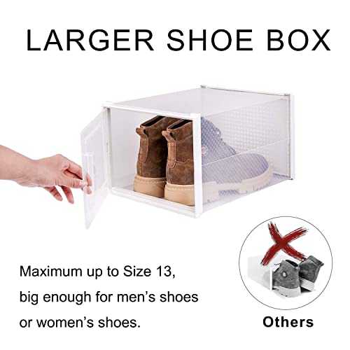 WAYTRIM Stackabke Clear Shoe Box 4 Pack Foldable Shoe Storage Boxes Dorp Front Shoe Organizer Clear Plastic Shoe Containers Fit to Women Size 13 Clear White - color: 4 Pack-White, size: 4 Pack
