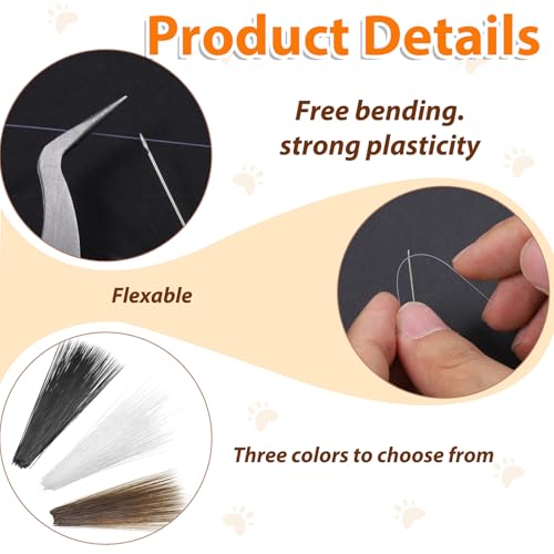 IANFAN 900 Pcs Cat Whiskers, 3 Inch Simulated Animal Whiskers for Crafts | Plastic Cat Whisker For Face & Needle Felting, Supplies For Stuffed Animals, Muppets (White + Brown + Black)