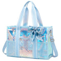 Sisipoet Women Clear Beach Bag, Large Iridescent Clear Tote Bag with Phone Pouch and Strap, Heavy Duty Waterproof Jelly Tote - color: Iridescent-blue