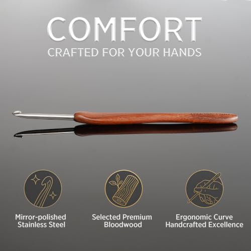 SEVENSUN Crochet Hook 3.5mm - Handmade Ergonomic Crochet Hook - Stainless Steel Wood Handle Crochet Hook - Dreadlock Crochet Hooks Needle Crochet Accessories Crochet Hooks for Arthritic Hands, Red - size: 3.5mm(Size E)