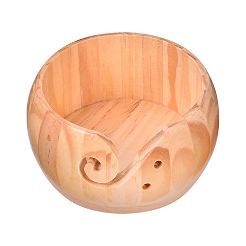 Wooden Crafted Yarn Ball Storage Bowl with Carved Holes and Drills Holes Wooden Yarn Bowl for Crocheting Knitting Accessories DIY Crafts (B) - color: B
