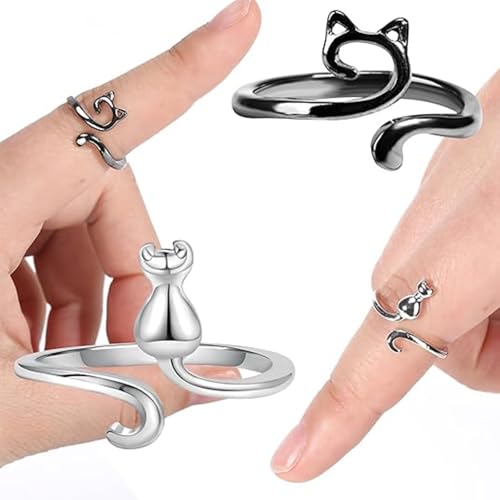 KYLELOVE Crochet Rings,Adjustable Crochet Yarn Tension Ring for Crocheting 4 Pcs Knitting Finger Tensioner Loop Cat Peacock Rings - color: 4 Pcs Cat