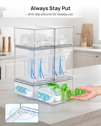 Vtopmart Clear Stackable Storage Drawers Set of 9, Plastic Organizer Bins | Multi-purpose Boxes for Baby Bottle Storage, Ideal for Kichen, Vanity, Bathroom, Undersink, Cabinet, Pantry Organization - style: 6 Small+2 High+1 Wide