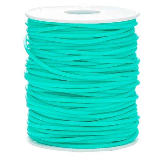 Rubber Tube Cord 54 Yards 2mm Aquamarine Stitch Keeper with 1mm Hole | Tubing Knitting Barber Cord Rubber Saver Rubber Pipe with Spool for Knitting Projects Jewelry Making and Bead Creations - color: Aquamarine