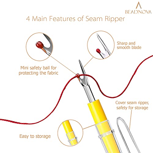 BEADNOVA Seam Ripper 4pcs Stitch Eraser Thread Cutter Small Clothes Tag Remover Seam Rippers for Sewing Crafting Thread Removing (4 Colors) - color: 4pcs