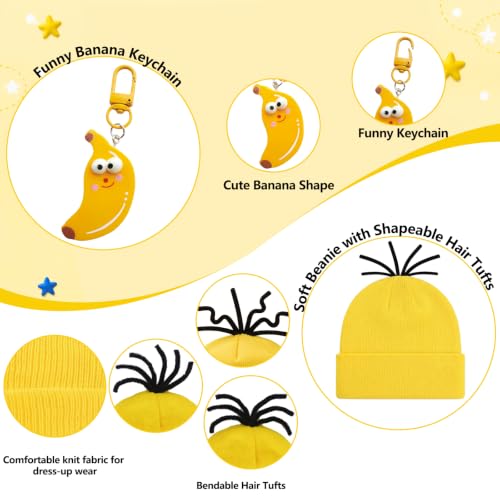 ZIW Yellow Cartoon Character Costume Set Adult Women Funny Halloween Outfit | Easy Halloween Costumes with Beanie Goggles Gloves Banana Keychain Animated Dress Up Cosplay Kit - color: Yellow-2pcs
