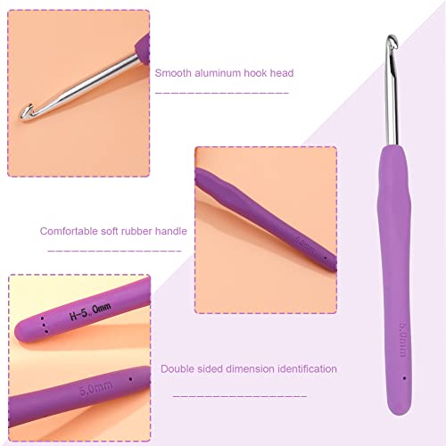 SHWAKK Crochet Hook, 5.0 mm Ergonomic Crochet Hook for Arthritic Hands | Crochet Needles, Knitting Needles with Soft Handle Beginners and Experienced Hobbyists (5.0 mm) - size: 5.0mm