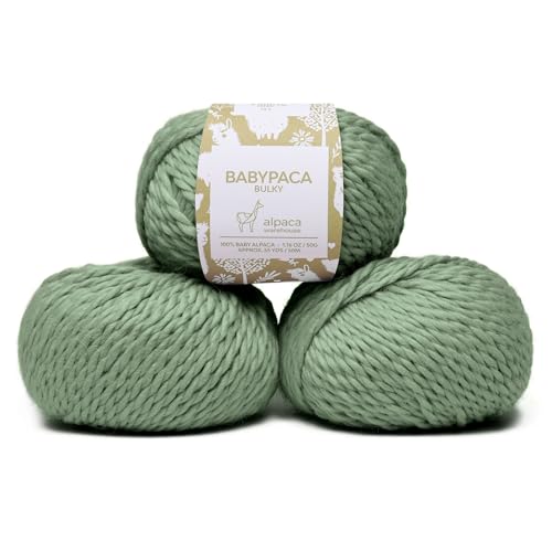 100% Baby Alpaca Yarn 3 Skeins 150g Bulky Weight Knitting Crochet S. Green | Made in Peru with natural warmth and softness featuring 162yd of premium fiber ideal for scarves shawls sweaters and more - color: Sage Green, size: Bulky - 3 Skeins