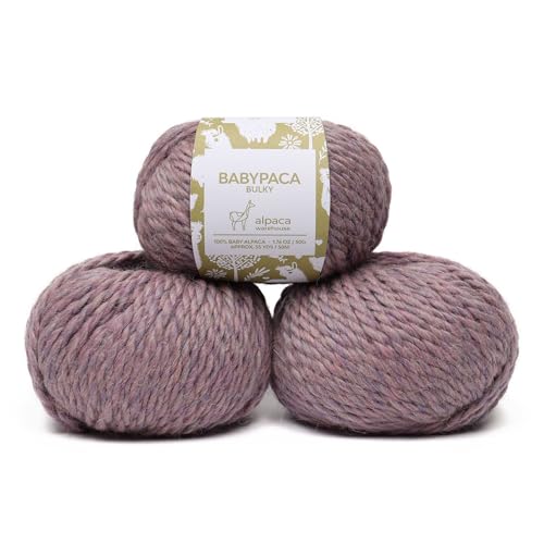 100% Baby Alpaca Yarn 3 Skeins 150g Bulky Weight Knitting Crochet H. Lilac | Made in Peru with natural warmth and softness featuring 162yd of premium fiber ideal for scarves shawls sweaters and more - color: Heather Lilac, size: Bulky - 3 Skeins