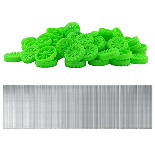EUDAX 300 PCS 30mmx8mm Plastic Roll 2mm Dia Shaft Toys Wheel and 2mmx100mm STEM Shaft Round Rod Axles for DIY Toy RC Car Truck Boat Helicopter Model Part Building Projects (Green) - color: Green