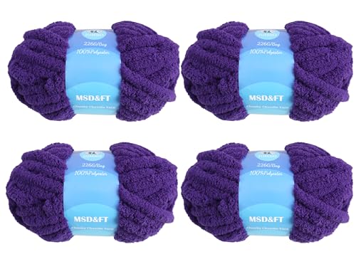 MSD&FT 4 Skeins Chunky Chenille Yarn Blanket Yarn (Purple) | chunky yarn for hand knitting - color: purple