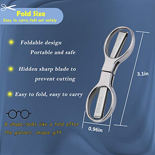 Friker Folding Scissors,Portable Telescopic Cutter Pocket Badge Scissors | 2 Pcs Mini Safe Silver Foldable Scissors for Household, Office, Handcrafts, Sewing, Nurse Use, Travel and Fishing - color: Silver