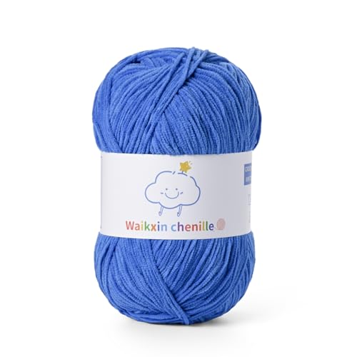 Fluffy Chenille Yarn for Crocheting, Baby Yarn for Crocheting Soft, 100g/3.52oz Velvet Amigurumi Yarn, Fingering Weight Yarns for Crocheting Baby Blankets、DIY Craft.(Blue) - color: Blue