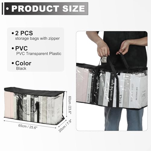 PATIKIL 25.6x7.9x23.6in Clear Storage Bags, 2PCS Plastic Storage Bags Clear Large Zippered Organizers Foldable Closet Bed Sheet Organizer Cube with Zipper for Book Clothes Yarn,XL, Black - color: Black, size: XL