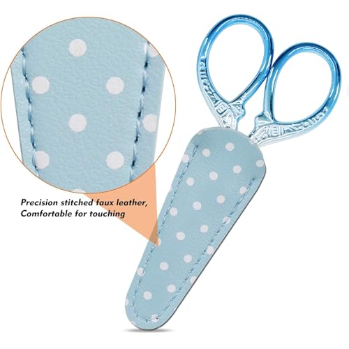 Small Sewing Scissors 3.6Inch Scissors with Leather Scissor Cover | Embroidery Scissors Stainless Steel Sharp Dressmaker Shears Scissor for Needlework DIY Craft Thread Cutting Multi Purpose - color: Silver Blue
