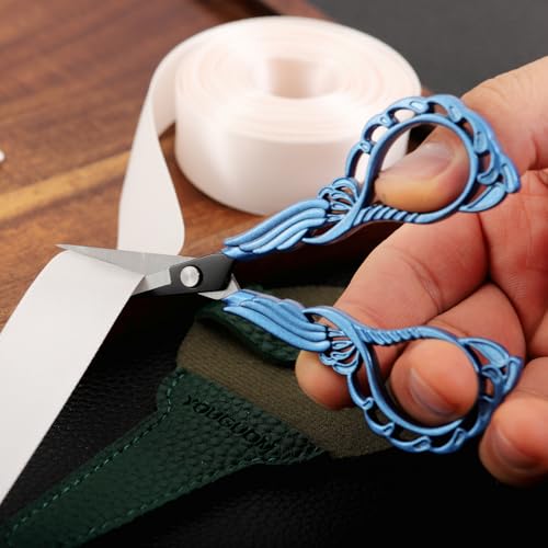 YOUGUOM Sharp Crochet Scissors, Small Sewing Embroidery Shears | All Purpose for Crafts, Artwork, Needlepoint, Cross Stitch, Paper Cutting, Detail Thread Snips, DIY Tools, with Cover, Blue - color: Blue