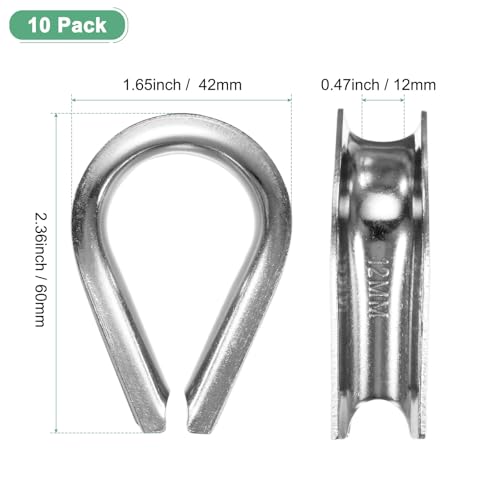 M METERXITY 10-Pack Wire Rope Thimbles, M12 Stainless Steel 12mm Rope Thimble Rigging for Diameter Cable Rigging/Sailing/Clothesline, Wire Cable Protection - size: M12