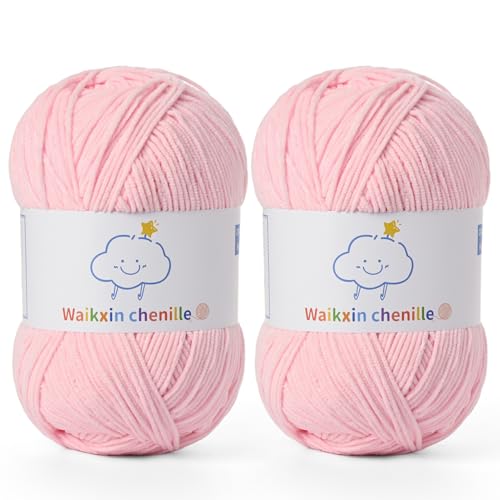 Fluffy Chenille Yarn for Crocheting，Baby Yarn for Crocheting Soft，2 Pack of 100g/3.5oz Velvet Amigurumi Yarn ，Fingering Weight Yarns for Crocheting Baby Blankets、DIY Craft.(2 Light Pink) - color: [2 Light Pink]