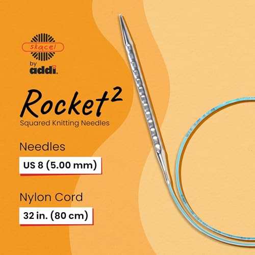 skacel by addi Rocket 2 (Squared) Circular Knitting Needles, Fixed 32 Inch (80 cm) Plated Brass Tips with Flexible Nylon Cord, 5 mm (US Size 8)