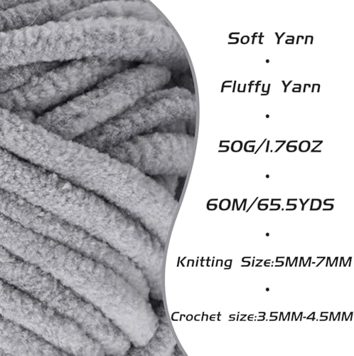 4 Pack Grayish Fluffy Velvet Yarn for Crocheting, Chunky Chenille Baby Blanket Yarn for Crochet, Soft Fuzzy Puzzle Yarn for Knitting, (50g/1.77oz Each) Bulky Thick Amigurumi Crochet Yarns - color: 4 Grayish