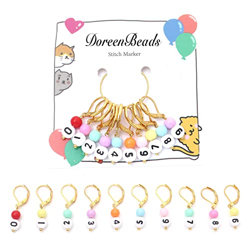 DoreenBeads Stitch Markers for Crocheting and Knitting | Alloy Enamel Crochet Marker Crochet Gifts for Knitting Weaving Sewing Accessories Quilting Jewelry Making - color: 0-9 NumbersGold