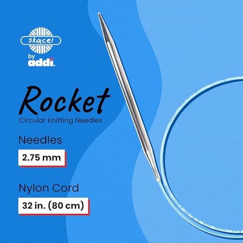 skacel by addi Rocket Circular Knitting Needles, Fixed 32 Inch (80 cm) Plated Brass Tips with Flexible Nylon Cord, 2.75 mm - size: 2.75 mm