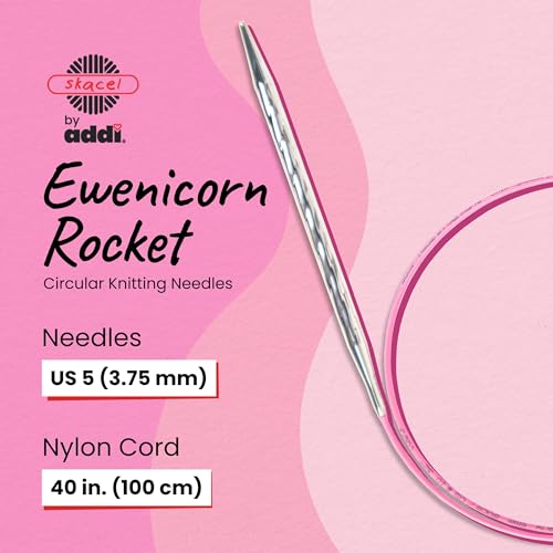 skacel by addi Ewenicorn Rocket Circular Knitting Needles, Fixed 40 Inch (100 cm) White Chrome Plated Brass Tips with Flexible Nylon Cord, 3.75 mm (US Size 5) - size: 3.75 mm