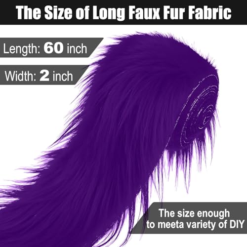 Purple 2x60Inch Faux Fur Shaggy Plush, Fabric Precut Strips Fluffy Fuzzy Faux Fur, Craft Beard Hair, Beard Miniature Dolls Rugs Mats Gift, Winter Halloween Christmas Costume Party Decor - color: Purple
