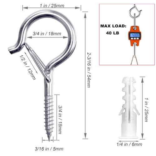 PlusRoc 20 Pack Screw Hooks for Hanging Outdoor Lights(Stainless Steel) | Christmas Seasonal Lighting, Heavy Duty 2.2 Inch Eye Hook Cup Ceiling Hook Q-Hanger for Patio, Wall Wood Ceiling Deck Mount - color: Stainless Steel Silver