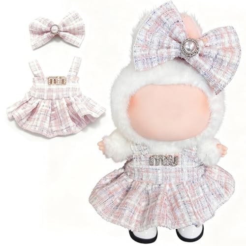Doll Clothes for Labubu 15cm/17cm Dolls,Outfit for Labubu,Dress and Hairpin Set for Labubu Dolls Cute Stylish Dress Up Set(NO Doll) - color: Pink 2