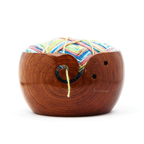 METLUMBER Wooden Yarn Bowl Rosewood Yarn Storage Bowl Holder & Dispenser for Tangle-Free Yarn Perfect Large Knitting Bowl Classic Design Crochet Bowl