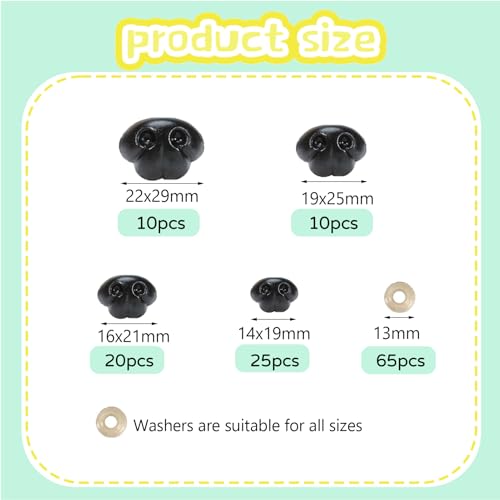Zhbrchz 130pcs Large Plastic Safety Noses with Washers 19mm 21mm 25mm 29mm | Black Craft Nose with Washers for Amigurumi Crochet Bears Dog Stuffed Animals Doll Making - size: 19-29mm