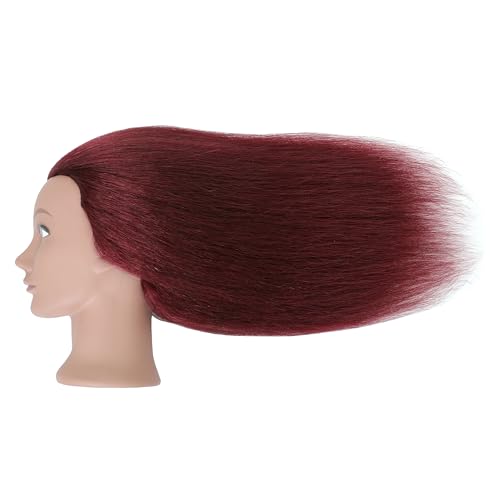 100% Real Human Hair Mannequin Head with Stand Manikin Cosmetology Doll Training Head for Hairdresser Practice Braiding Styling Curling Cutting Display - color: Winered