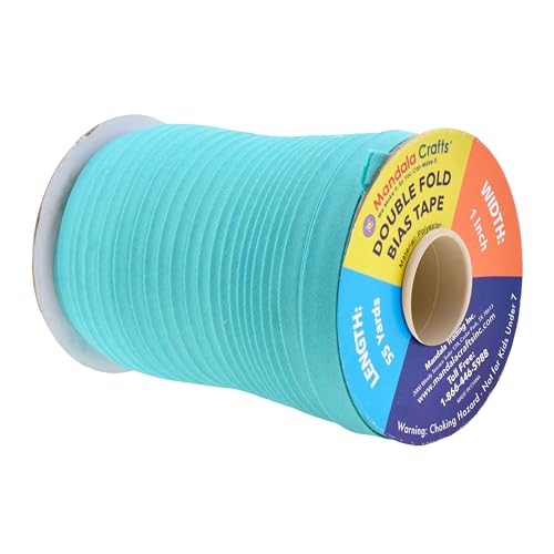 Mandala Crafts 55 Yds 1 Inch Aquamarine Double Fold Bias Tape for Sewing | Machine Washable Binding Tape for Quilting, Hemming, Seams, Fabric Piping, All Fabrics & Denim, Indoor & Outdoor - color: Aquamarine, size: 1 Inch 55 Yards