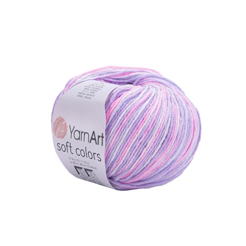 YarnArt Soft Colors - Variegated Sport Yarn 55% Cotton 45% Acrylic - 1 Skein/Ball 50g 174 Yds - Soft Knitting Cotton for Amigurumi - color: 6205