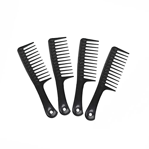 4 Pcs Wide Tooth Combs for Disentangling and Styling Long, Curly Hair (Black) - style: Wide tooth comb