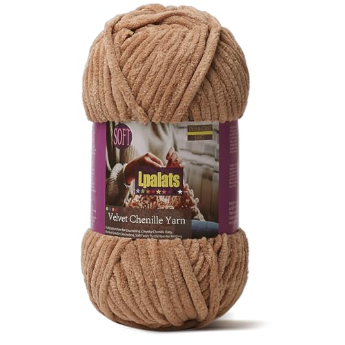 Baby Blanket Yarn for Crocheting Soft, #6 Brown Super Bulky Chenille Yarn | 1 Pack of 87 Yds, 3.5 Oz Plush Chunky Yarn for Crocheting, Thick Fluffy Velvet Yarn for Crochet Knitting Blankets, Amigurumi - color: Curry
