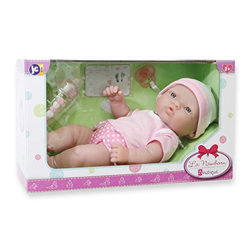 JC Toys - La Newborn Nursery | 7 Piece Baby Doll Gift Set | 12" Life-Like Baby Doll with Accessories | Pink | Ages 2+ (18344) - color: Pink Caucasian