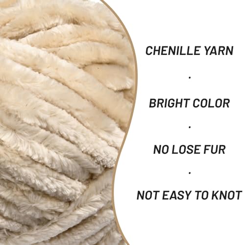 Chenille Velvet Soft Yarn Beige 2 Pack | 200g/98.4yds Fuzzy Chunky Chenille Yarn for Crocheting Plush Yarn for Hand Knitting Amigurumi Fluffy Yarn - color: 2 Beige