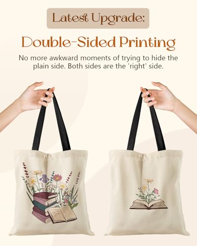 Miss Adola Aesthetic Tote Bag for Girls - with Magnetic Buckle and Zipper Inner Pocket for Women Lady Canvas Cotton Tote Bag - color: Book Flower