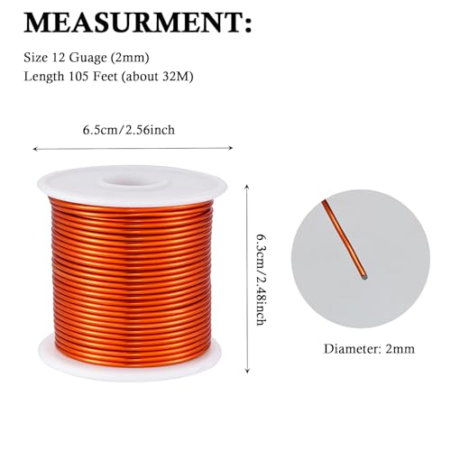 12 Gauge Orange Aluminum Craft Wire (105FT) - Anodized for Jewelry Making, Beading Floral, Plant Gardening, Sculpting & Modeling Craft Wire (Orange #12, 2mm) - color: Orange #12
