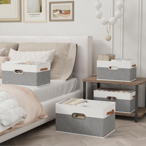 Yawinhe Collapsible Fabric Storage Bins,15.0x9.8x8.3in,White/Grey,4-Pack | Foldable Storage Baskets for Shelves, Closet Boxes for Organization, Washable Closet Organizer for Towels, Canvas Bins - color: White/Grey, size: 15.0x9.8x8.3inch(4-Pack)