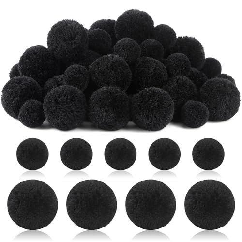 SEPGLITTER 60Pcs Large Halloween Black Yarn Pom Poms for DIY Crafts Decor | 1.5 and 1 Inch, Black Yarn Puff Balls, Crush-Proof, Halloween Pompoms for Wreath Garland Costume DIY Arts, Decoration Supply - style: Black Style