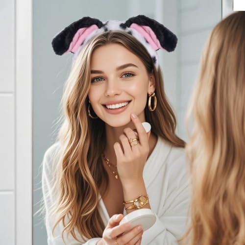 Jmkcoz 4 Pcs Dalmatian Dog Costume Set Puppy Dog Ears Headband and Tail Nose Bow Tie for 100 Days of School Halloween Cosplay - color: Black
