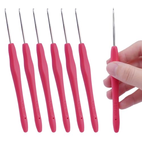 Hobekoee 6pcs Small Size Crochet Hooks,1.25mm Micro Crochet Needles | Steel Lace Crochet Hooks,Ergonomic Crochet Hook Grip for Arthritis And Beginners,Mini Size - size: 1.25mm