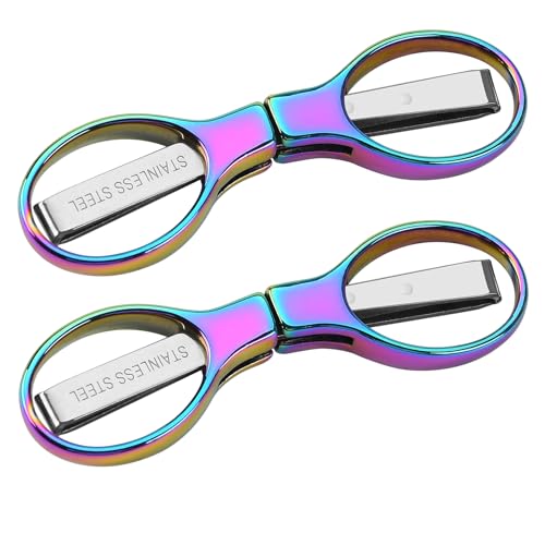 Friker Folding Scissors,Portable Telescopic Cutter Pocket Badge Scissors | 2 Pcs Mini Safe Rainbow Foldable Scissors for Household, Office, Handcrafts, Sewing, Nurse Use, Travel and Fishing - color: Rainbow