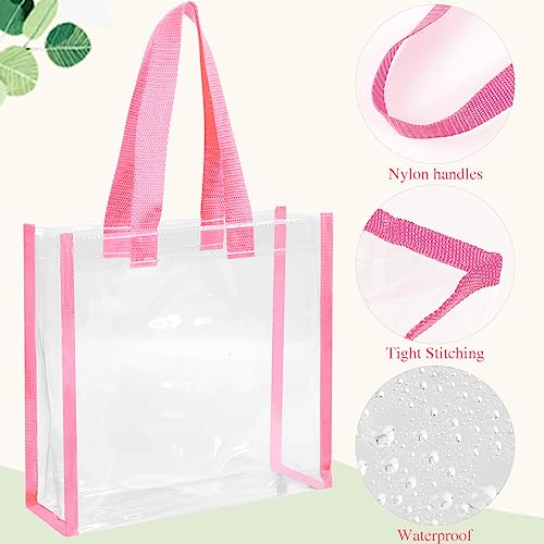 Paterr 30 Pcs Clear Tote Bag Stadium Approved Bulk 10 x 10 x 4 inch Plastic Tote Gifts Bags with Handle for Women Sports Gym(Pink) - color: Pink