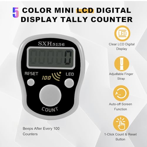 Finger Counter Click Manual Digital clicker, 5pack Stitch Tally Knitting Counters Led Re-settable Digits Pitch Electronic LCD Display finger Number Counter Fr Row, People, Score, Inventory,Crochet - color: 5pack